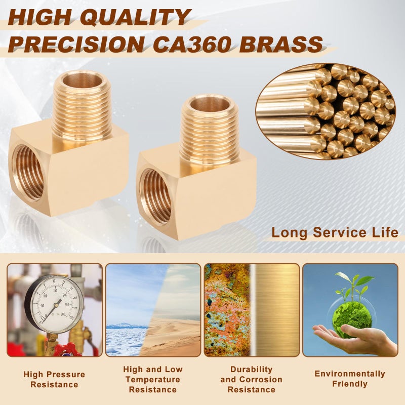 Boeray 2pcs 3/8â€ Brass Fittings 90 Degree Barstock Street Elbow 3/8" NPT Male Pipe to 3/8" NPT Female Pipe 3/8 NPT Elbow Forged Brass Pipe Fittings - Image 3